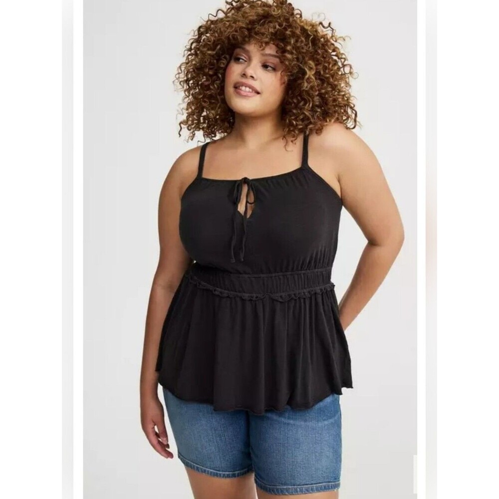 Torrid 1 Drawstring Cami Babydoll Top Black 2162-